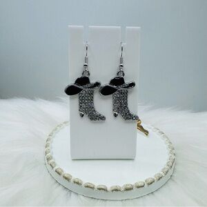 Howdy Rhinestone Boot Earrings- Black Hat